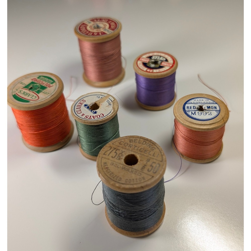 Vintage Wooden Thread Spools Lot of 6 Belding Corticelli J&P Coats Clark's Sylko